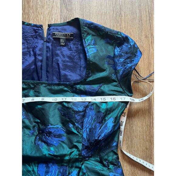 Peruvian Connection Emerald Green Blue Floral Dress US 8 - Picture 7 of 11